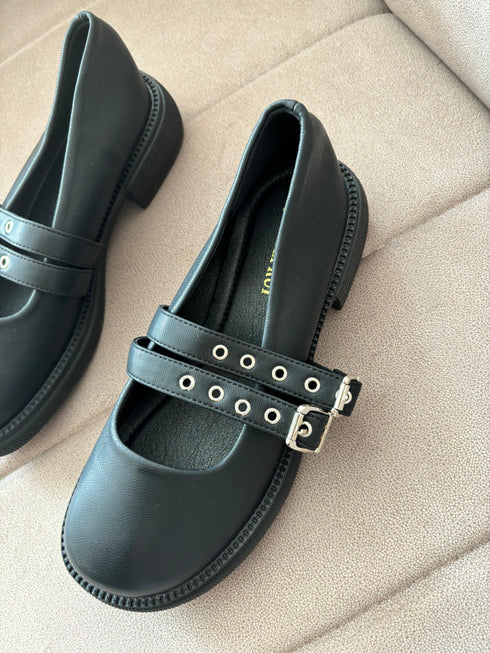 Double Buckle Straps Marry Jane Shoes
